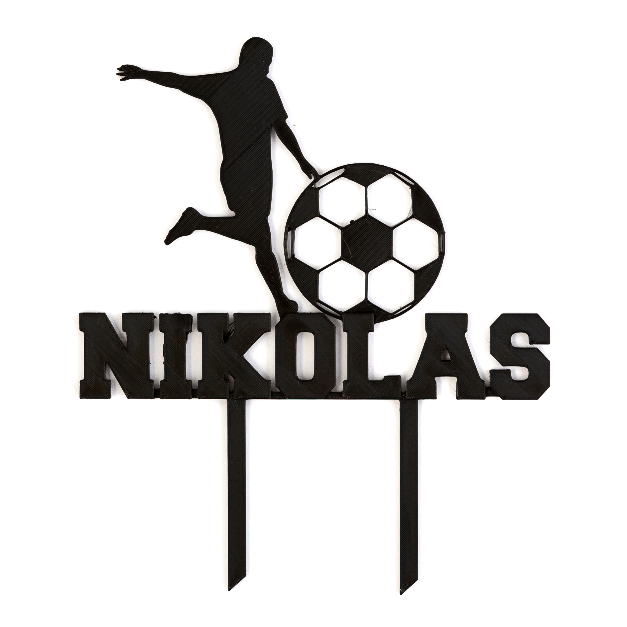 Zápich futbalista s menom a loptou