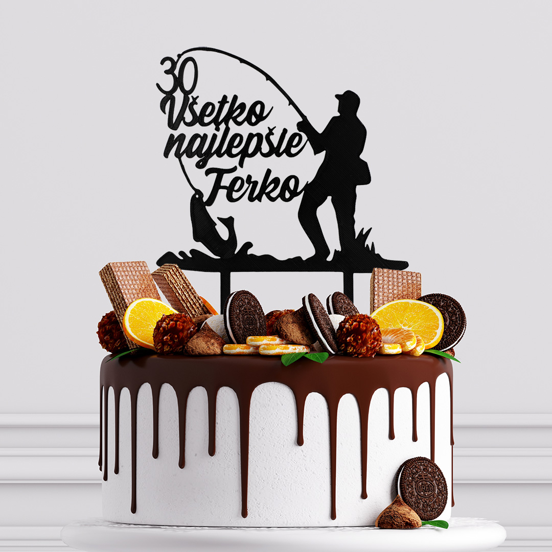 Rybársky zápich na tortu s menom