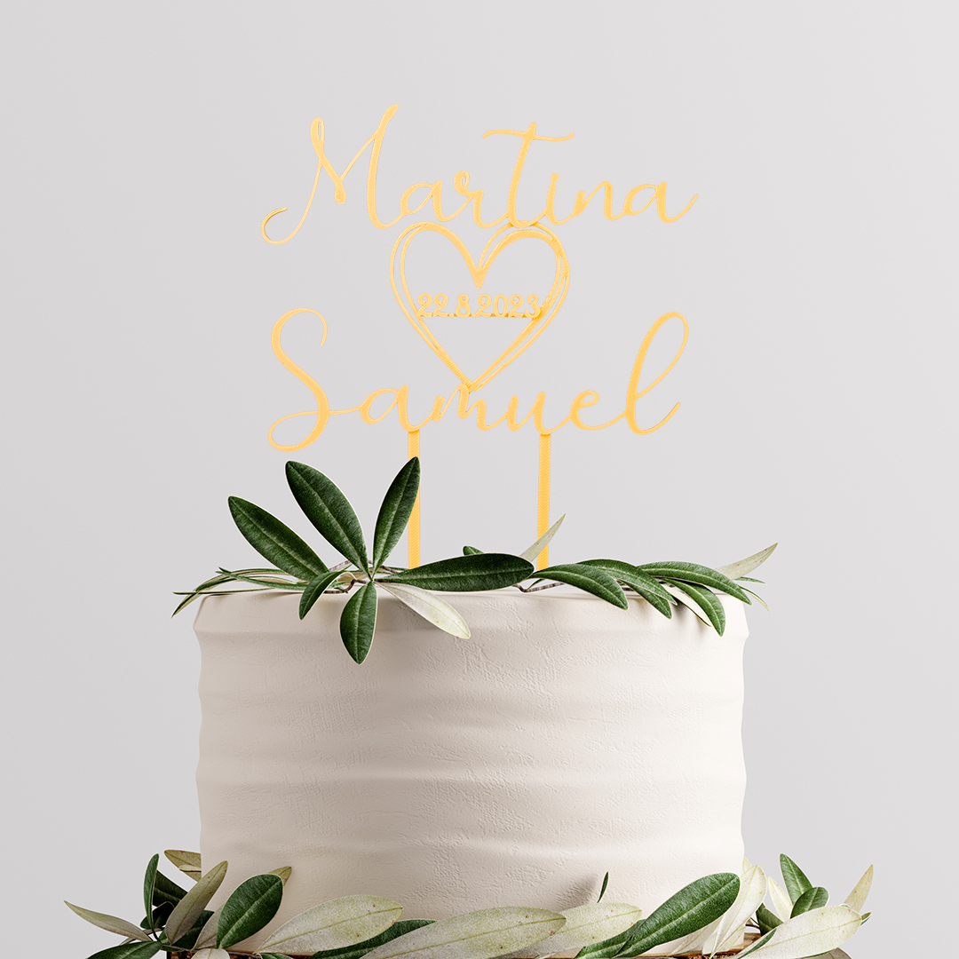 Personalizovaný svadobný zápich – mená a dátum v srdci