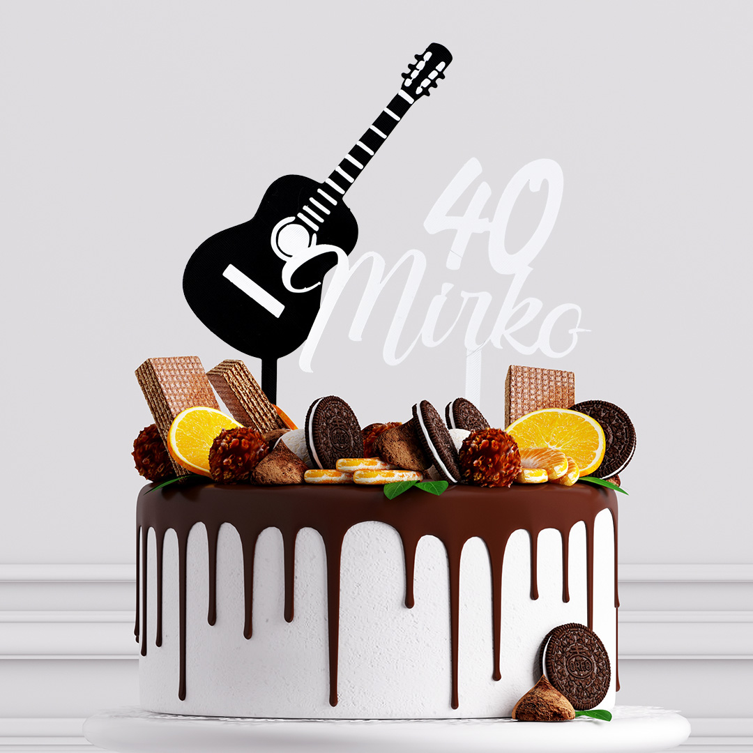 Personalizovaný zápich s gitarou, menom a vekom