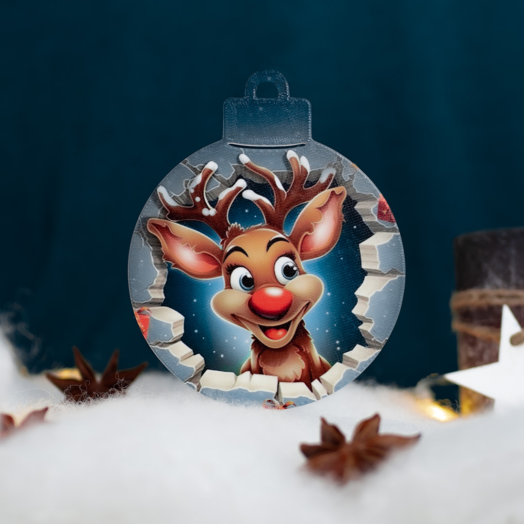 Obrázková vianočná guľa sobík