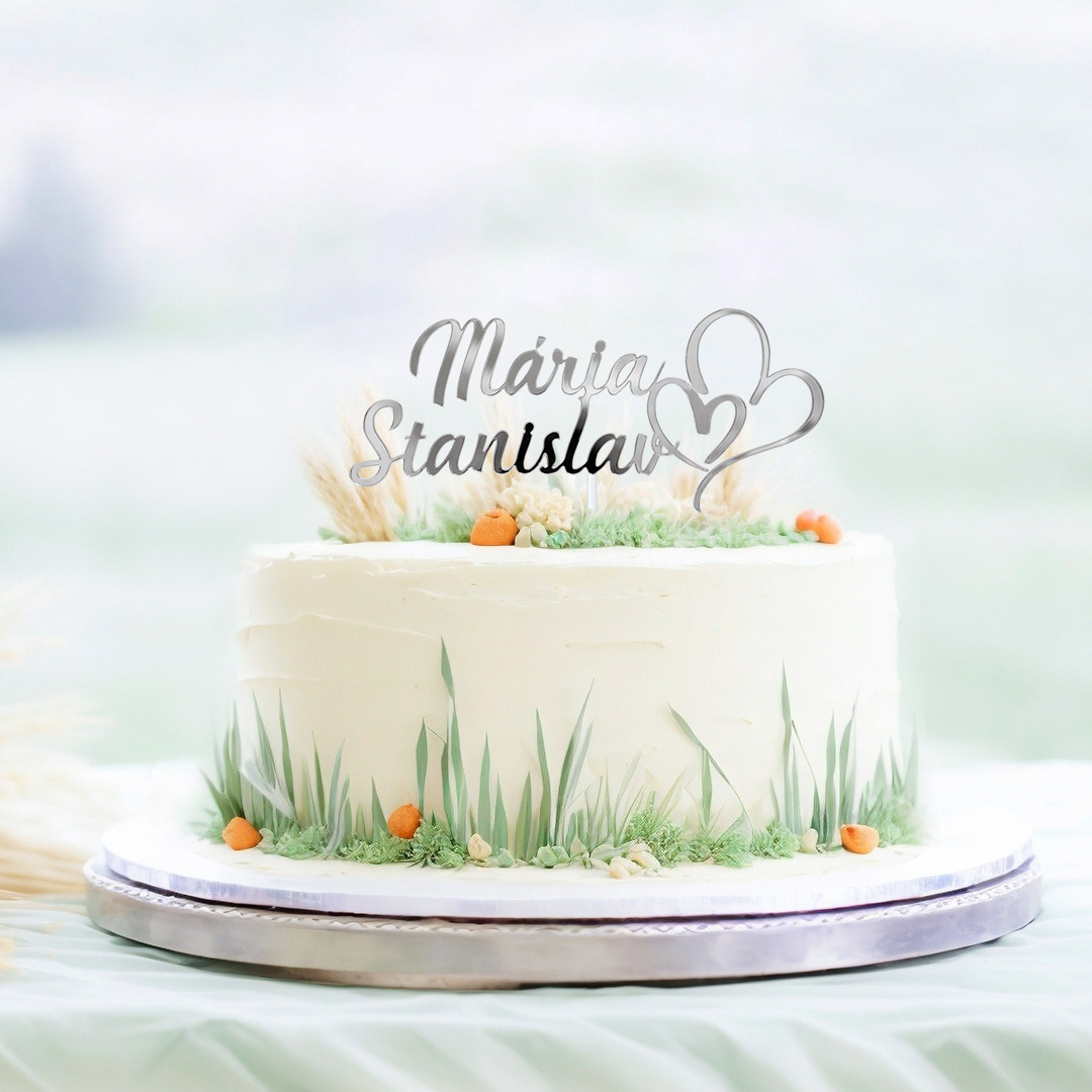 Zrkadlový zápich - svadobné mená so srdiečkami