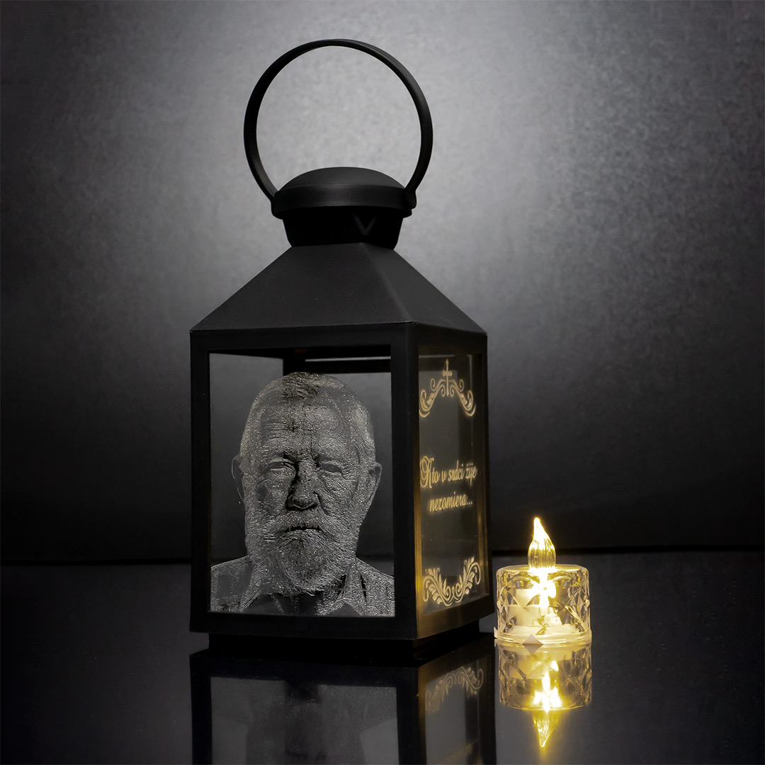 Gravírovaný lampáš s fotografiou a textom - menší