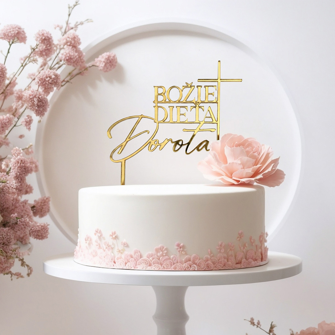 Zrkadlový krstinový zápich s nápisom Božie dieťa a menom 