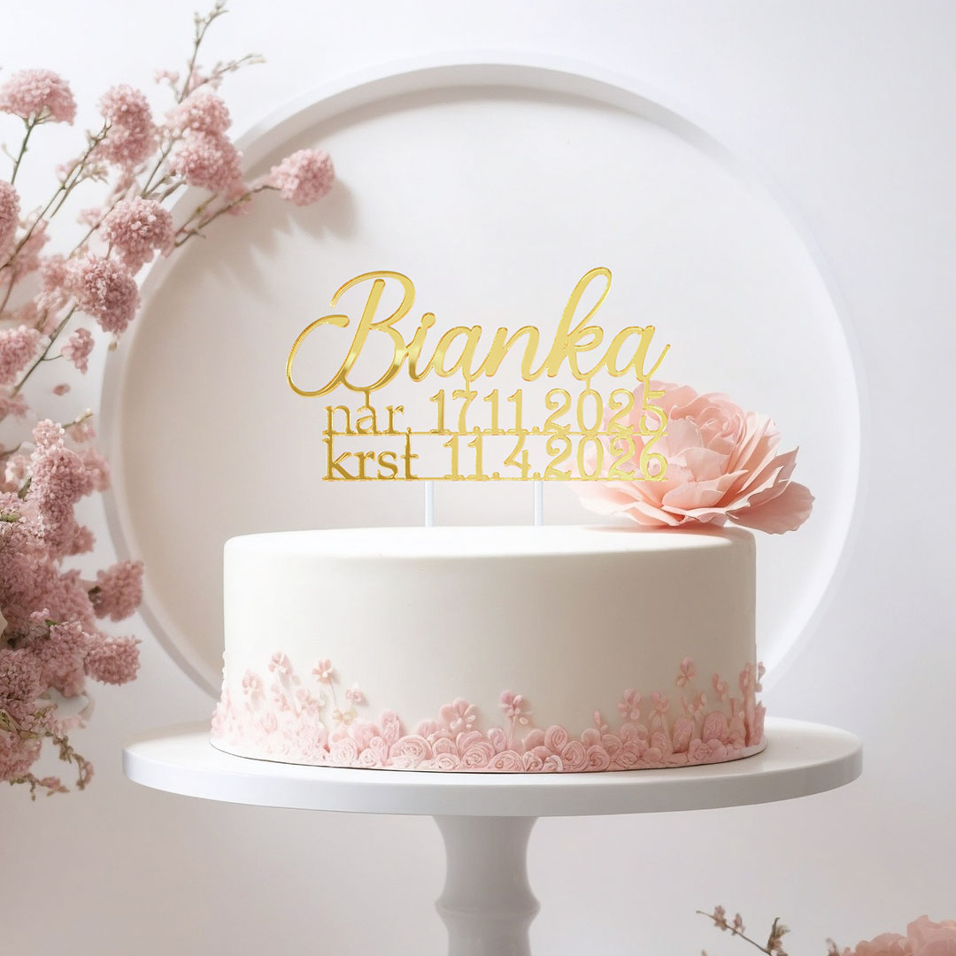 Zrkadlový zápich na krstiny s menom a dátumami