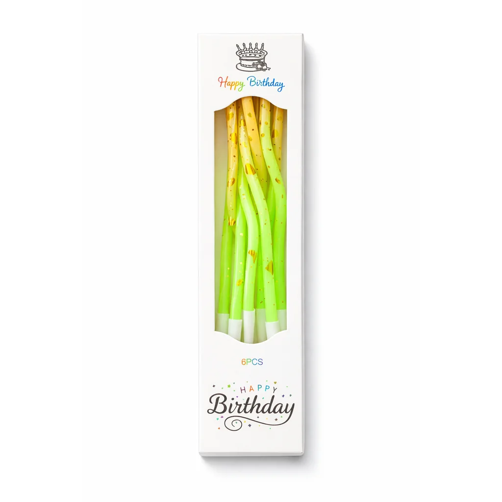 Sviečky na tortu špirálové zeleno-žlté s pozlátkom