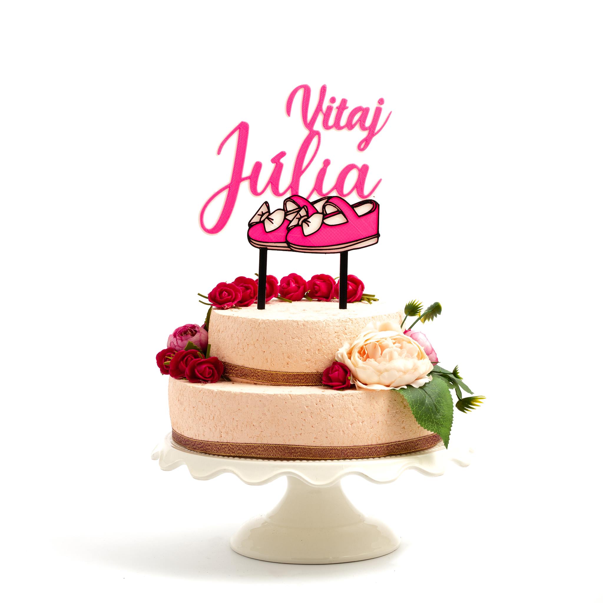 Dievčenský krstinový zápich s topánočkami a menom