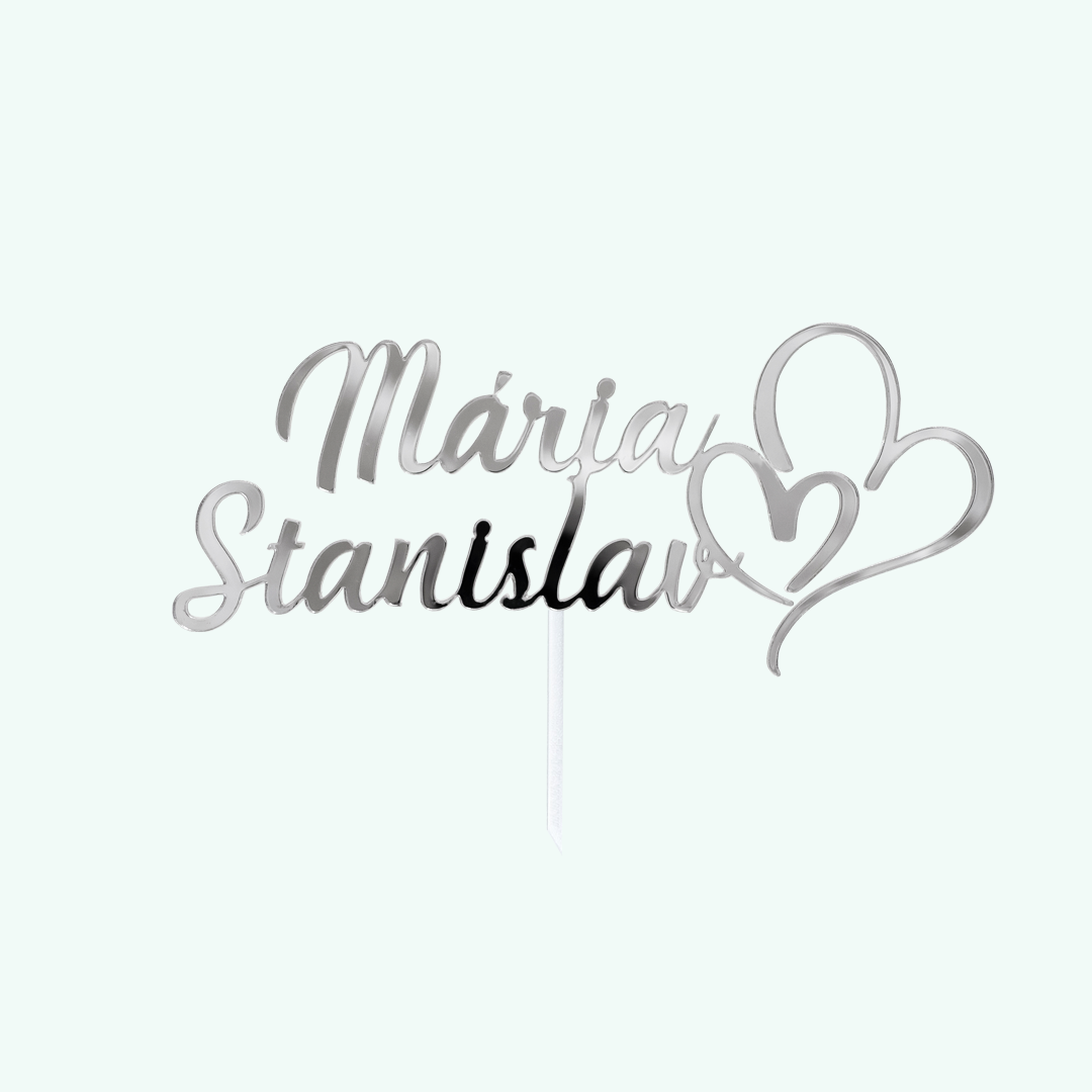 Zrkadlový zápich - svadobné mená so srdiečkami