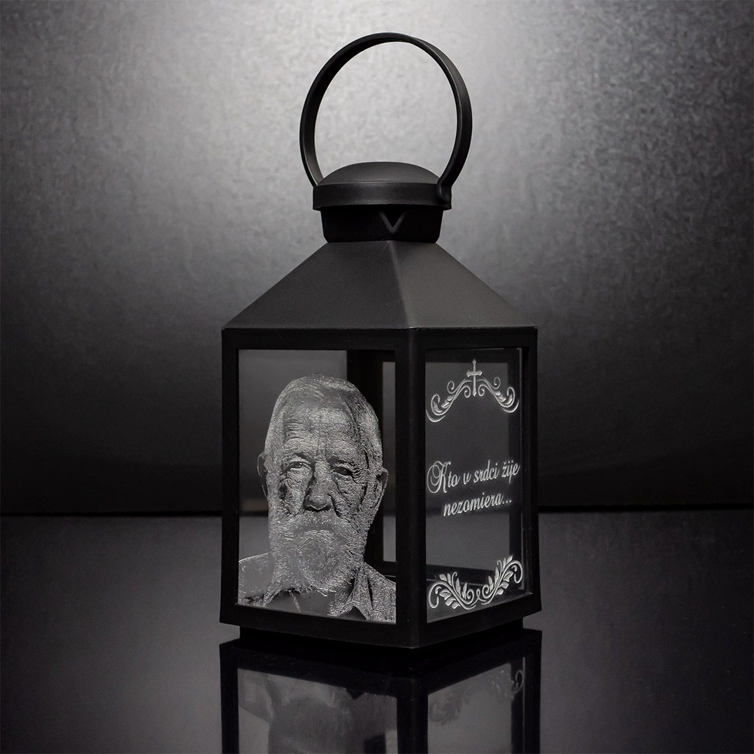 Gravírovaný lampáš s fotografiou a textom - menší