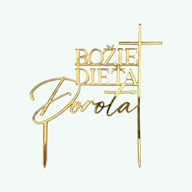 Zrkadlový krstinový zápich s nápisom Božie dieťa a menom 